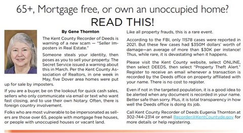 Fall 2023 Community Newsletter Article about Property Fraud